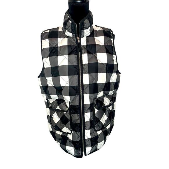 WOOLRICH QUILTED BLACK/WHITE PLAID WINTER CASUAL PUFFER VEST WOMENS SIZE XL - Picture 1 of 13